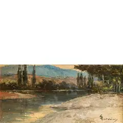 Giovanni Guerrini, Faenza (Ravenna) 1887 - Roma 1972 / Paesaggio lacustre / Firmato 'G Guerrini' in basso a destra, oil on panel