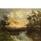 Pompeo Mariani, Monza (Mi) 1857 - Bordighera (Im) 1927 / In barca alla Zelata / Firmato 'P Mariani' in basso a destra