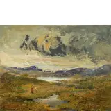 Filippo Carcano, Milano 1840 - 1914 / Paesaggio lacustre con figure / Firmato ' F Carcano' in basso a sinistra, oil on panel