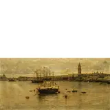 Filippo Carcano, Milano 1840 - 1914 / Vapori in ormeggio a Venezia / Firmato ' Carcano F' in basso a destra, oil on canvas