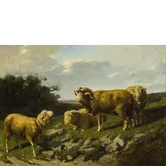Filippo Palizzi, Vasto 1818 - Napoli 1899 / Al pascolo / Firmato 'F Palizzi' in basso a destra, oil on canvas