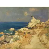 Giuseppe Casciaro, Ortelle (Le) 1863 - Napoli 1945 / Veduta di Ischia da Foria / Firmato 'Casciaro',Foria 1921 in basso a sinistra, oil on panel