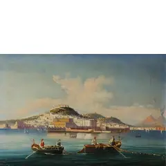 Victor Carabain, 1874 - 1942 / Veduta del Golfo di Napoli con barche di pescatori / Firmato 'V Carabain' in basso a destra, oil on canvas