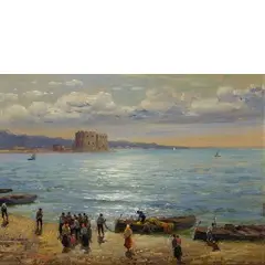 Federico Morello, Napoli 1885 - ? / Ritorno dalla pesca / Firmato 'F Morello' in basso a sinistra, oil on panel