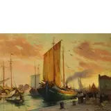Mario Moretti Foggia, Mantova 1882 - Macugnaga (No) 1954 / Porticciolo con bragozzi e figure / Firmato 'Moretti Foggia' in basso a destra