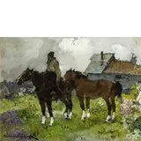 Alessio Issupoff, Viatka (Russia) 1889 - Roma 1957 / Paesaggio russo con uomo a cavallo / Firmato 'Alessio Issupoff' in basso a sinistra