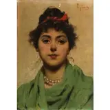 Eleuterio Pagliano, Casale Monferrato 1826 - Milano 1903 / Ritratto di fanciulla con nastro rosso / Firmato ' E Pagliano' in alto a sinistra
