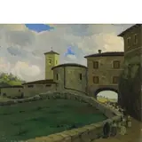 Dante Montanari, Porto S. Elpidio (Ap) 1896 - Milano 1989 / La Processione / Firmato 'Dante Montanari' e datato 1923 in alto a destra, oil on cardboard