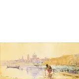 Pietro Scoppetta, Amalfi 1863 - Napoli 1920 / Veduta di Pavia dal fiume / firmato 'P Scoppetta' Pavia 1880 in basso a sinistra