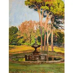 Giuseppe Grassis, Torino 1870 - 1949 / Fontana e pini a Palazzo Doria Panphili, Villa del Principe / Firmato 'G Grassis' in basso a sinistra, oil on panel