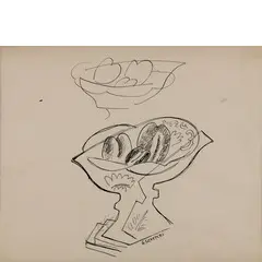 Cortona (Ar) 1883 - Parigi 1966 / Nature morte au compotier avec fruits, 1940 circa by Gino Severini, ink on paper, offered Nov 2017
