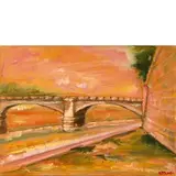Ugo Attardi, Genova 1923 - Roma 2006 / Ponte sul Tevere, mixed media and olio on paper applicata on canvas