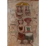 Massimo Campigli, Berlino 1895 - St. Tropez (Francia) 1971 / Donne al tavolino, 1953
