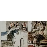 Salvatore Fiume, Comiso (Rg) 1915 - Milano 1997 / Scena teatrale, 1962, oil on masonite