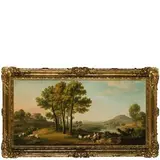 Giuseppe Bacigalupo, Paesaggio con figure e armenti / Siglato in basso a destra: B, oil on canvas