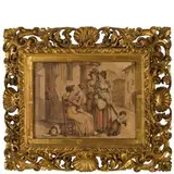 Bartolomeo Pinelli, Scena familiare con donna seduta, coppia e bimbo, pencil and acquerello on paper