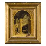 Agostino Tassi, Coppia di capricci architettonici con figure, oil on canvas