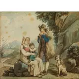 Bartolomeo Pinelli, La famiglia del pastore con il cane, pencil and acquerello on paper