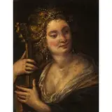 Giuseppe Nuvolone, Figura femminile con strumento musicale, oil on panel