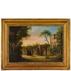 Jean-Victor Bertin, Paesaggio con casolare e figure, oil on canvas