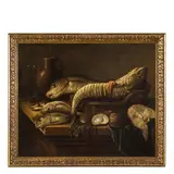 Abraham van Beijeren, Natura morta di pesci / Siglata: A. B. f, oil on canvas