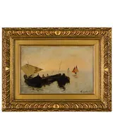 Rubens Santoro, Mongrassano (Cs) 1859 - Napoli 1942 / Marina con pescatori