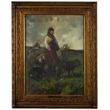 Giuseppe Palizzi, Lanciano (CH) 1812 - Passy (Francia) 1888 / Giovane contadina abruzzese con montone e cane