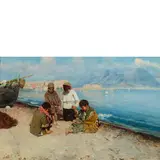 Antonino Leto, Monreale (PA) 1844 - Capri (NA) 1913 / Bambini che giocano sulla spiaggia