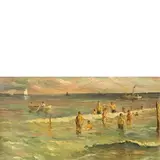Giuseppe Pennasilico, Napoli 1861 - Genova 1940 / Bagnanti sulla spiaggia