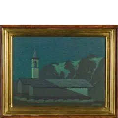 Tavellasco (Co) 1887 - ? / Paesaggio con chiesa by Don Mario Tantardini, offered Nov 2017