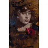Arturo Rietti, Trieste 1863 - Padova 1943 / Ritratto di giovane ragazza con papavero, oil on panel