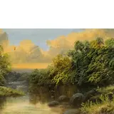 Umberto Coromaldi, Roma 1870 - 1948 / Paesaggio fluviale / Firmato 'U Coromaldi' in basso a destra, oil on cardboard