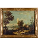 Giuseppe Zais, Paesaggio con torrente, figure e armenti, oil on canvas
