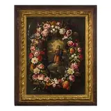Ghirlanda di fiori con all'interno la Vergine in preghiera by Giovanni Stanchi Dei Fiori, oil on canvas, offered Mar 2018