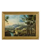 Michele Pagano, Paesaggio agreste con fiume e figure, oil on canvas
