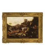 Domenico Brandi, Paesaggio con rovine, pastori e armenti, oil on canvas