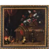 Antonio Gianlisi II, Natura morta con scimmia, oil on canvas