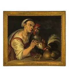 Bartolomeo Passarotti, Donna con gallo, oil on canvas