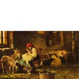 Luigi Cima, Contadina nella stalla con animali / Firmato 'L Cima' in basso a destra, oil on panel