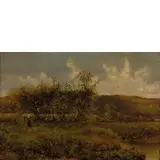 Eugenio Gignous, Paesaggio con contadina / Firmato 'E. Gignous' in basso a sinistra