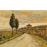 Paesaggio con contadina / Firmato 'Gino Romiti 42' in basso a destra by Gino Romiti, oil on panel, offered Mar 2018