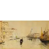Paolo Sala, Vele e gondolieri lungo Canal Grande / Firmato 'P Sala Milano' in basso a destra