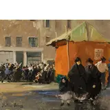 Italico Brass, Casotto di Carnevale in Campo Santa Margherita / Firmato 'Italico Brass'in basso a sinistra, oil on canvas cm 38X46