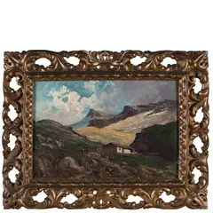 Paesaggio montano con contadini / Firmato 'L Roda, 1909' in basso a destra by Leonardo Roda, oil on cardboard, offered Mar 2018