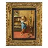 Giovanni Panza, La piccola pittrice / Firmato 'G Panza' in basso a sinistra, oil on panel