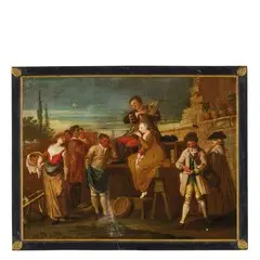 Marco Marcola, Coppia di scene carnevalesche, oil on canvas