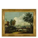 Giuseppe Zais, Paesaggio con ponte e figure, oil on canvas