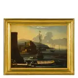 Adriaen van der Cabel, Veduta costiera con porto ideale, oil on canvas