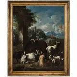 Cajetan Roos, Veduta di Tivoli con pastore, armenti e Mosè, oil on canvas