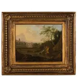 Paesaggio della campagna romana con paese e figure by Giovanni Battista Busiri, oil on canvas, offered May 2018